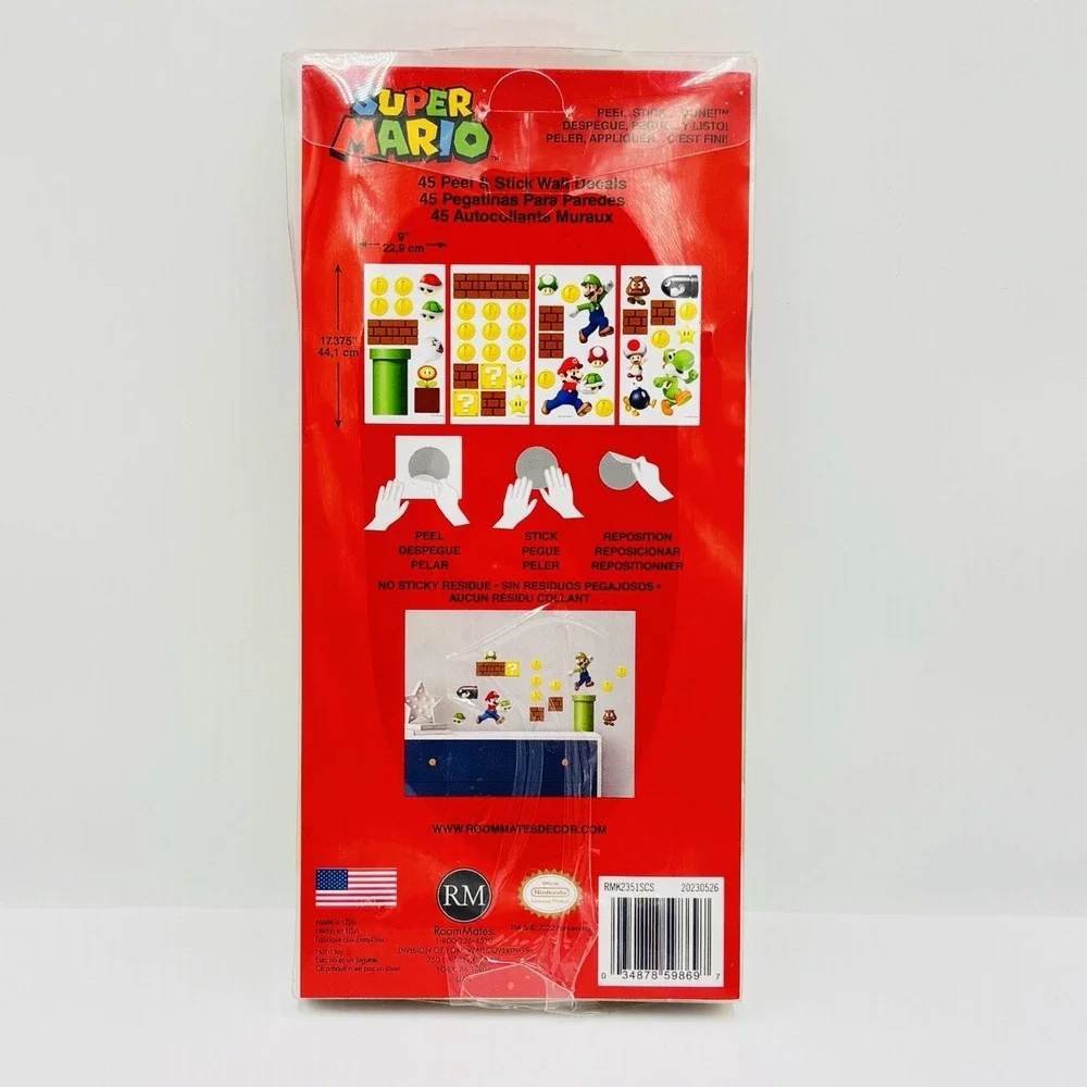 Nintendo Super Mario Peel And Stick 45 Wall Decals by Roommates Decor NEW